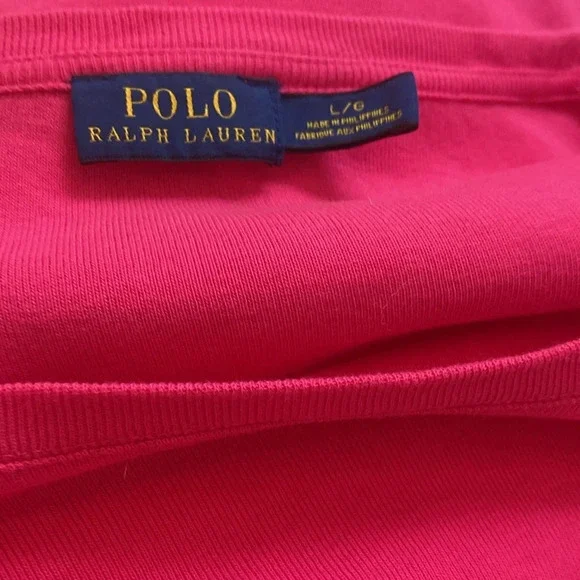 Polo Scoop Neck Long Sleeve Shirt Sz L Bright Pink 100% Cotton - Picture 5 of 7